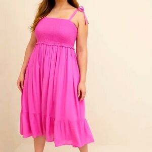 Torrid Midi Smock Challis Dress with tie straps